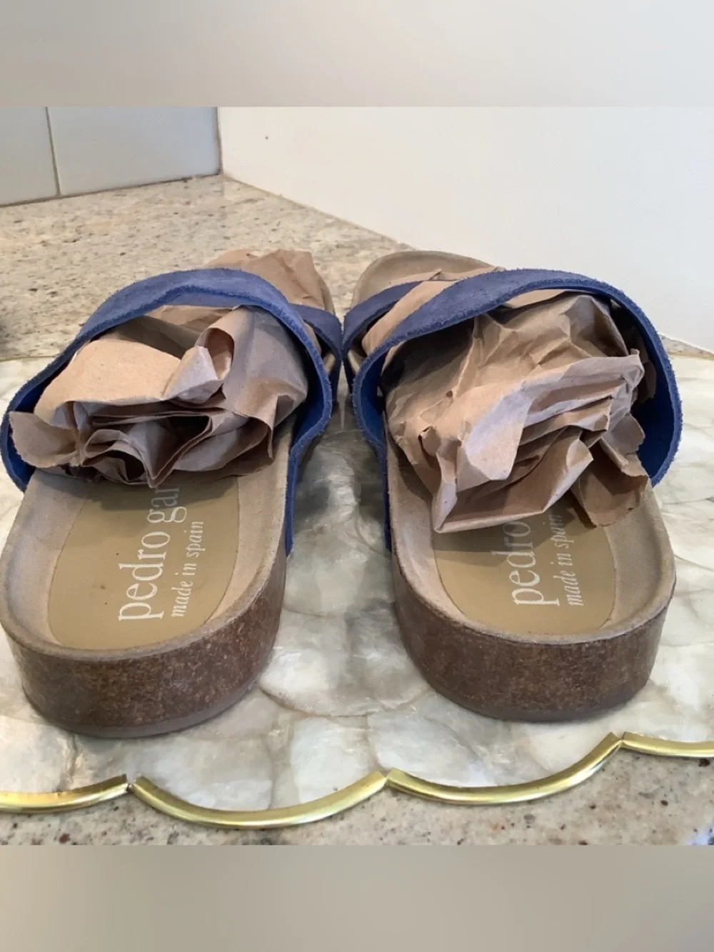 Pedro Garcia Blue Double-Strap Adrien Suede Slide Sandals Size 8.5 (39 1/2)
